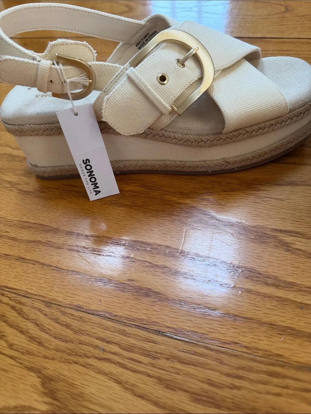Sonoma Cream Cross-Strap Espadrille Sandals with Gold Buckle